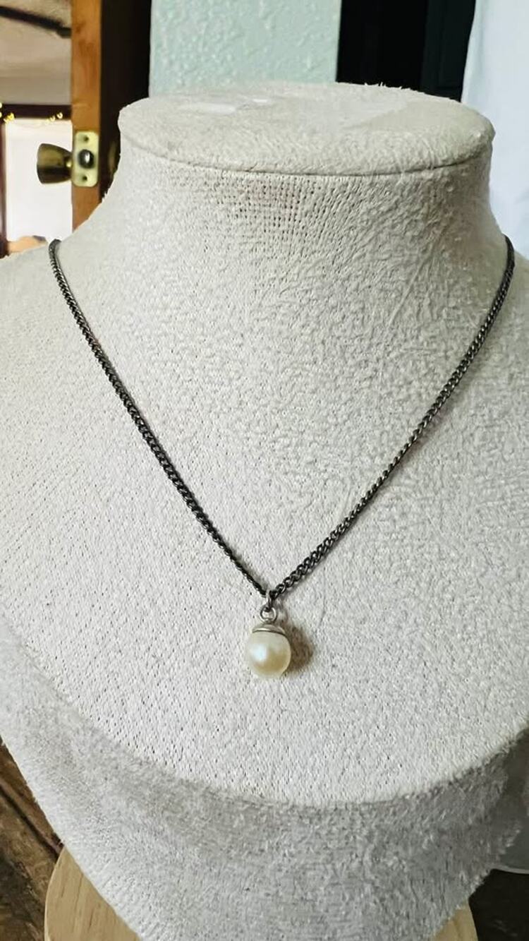Vintage Sterling Silver Pearl 15” Pendant Necklace